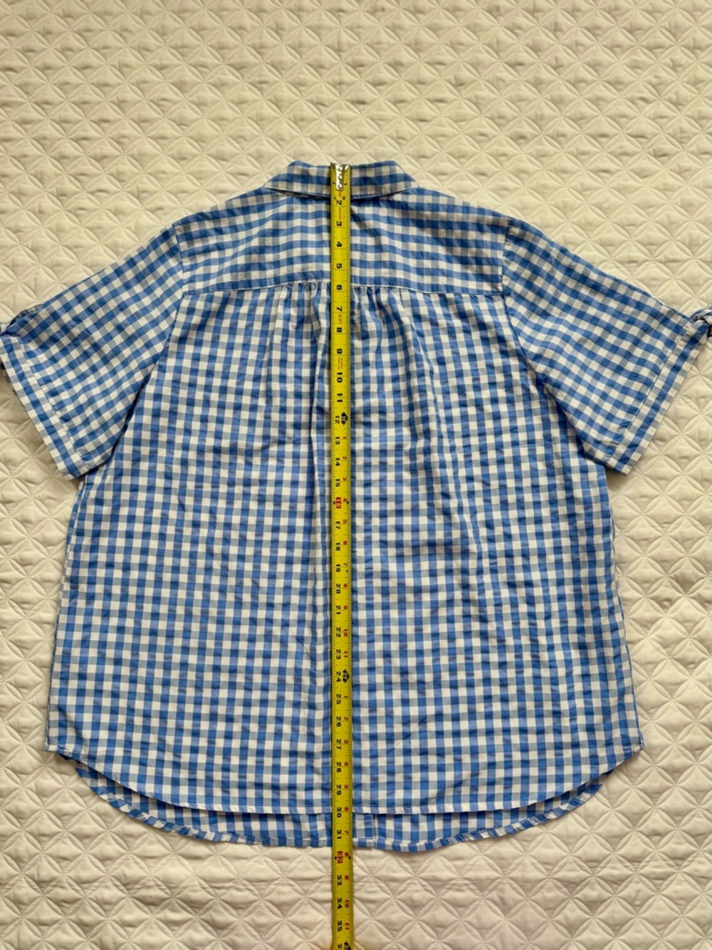 Roaman's Blue White Gingham Check Button-Down Tie Short Sleeve Shirt Size 18W - Picture 14 of 15
